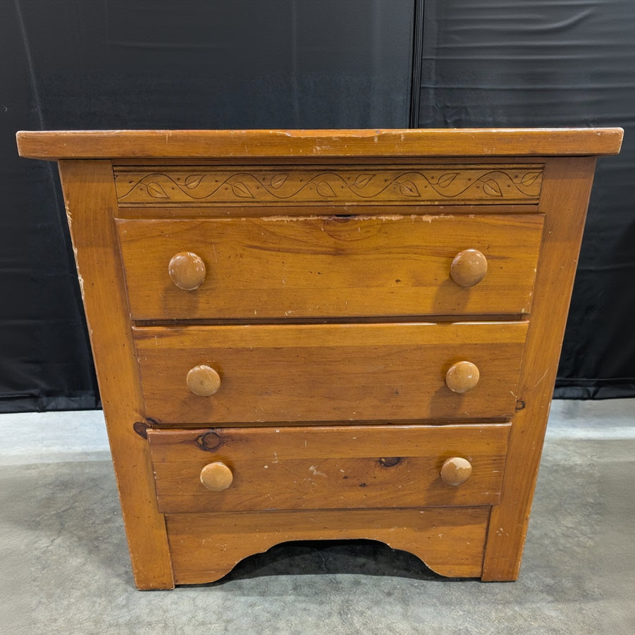 Rustic Pine Wood 3-Drawer Nightstand Chest