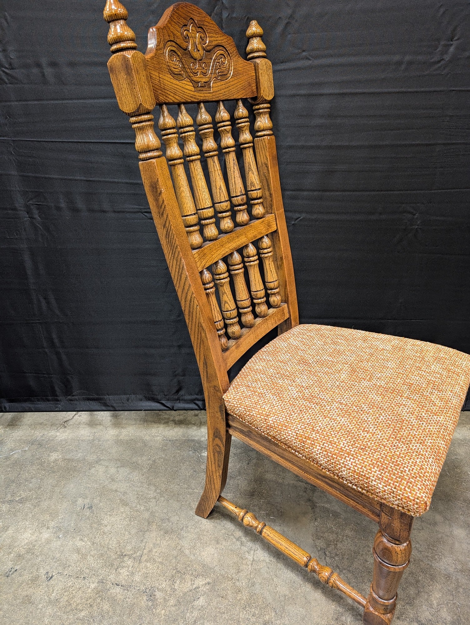 American Drew Rustic Carved Wood Spindle Back Dining Chair with Upholstered Seat