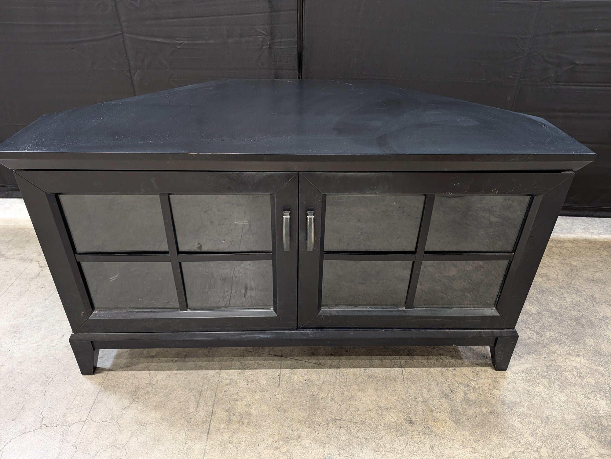 Crate & Barrel Black Corner Media Console with Glass Doors