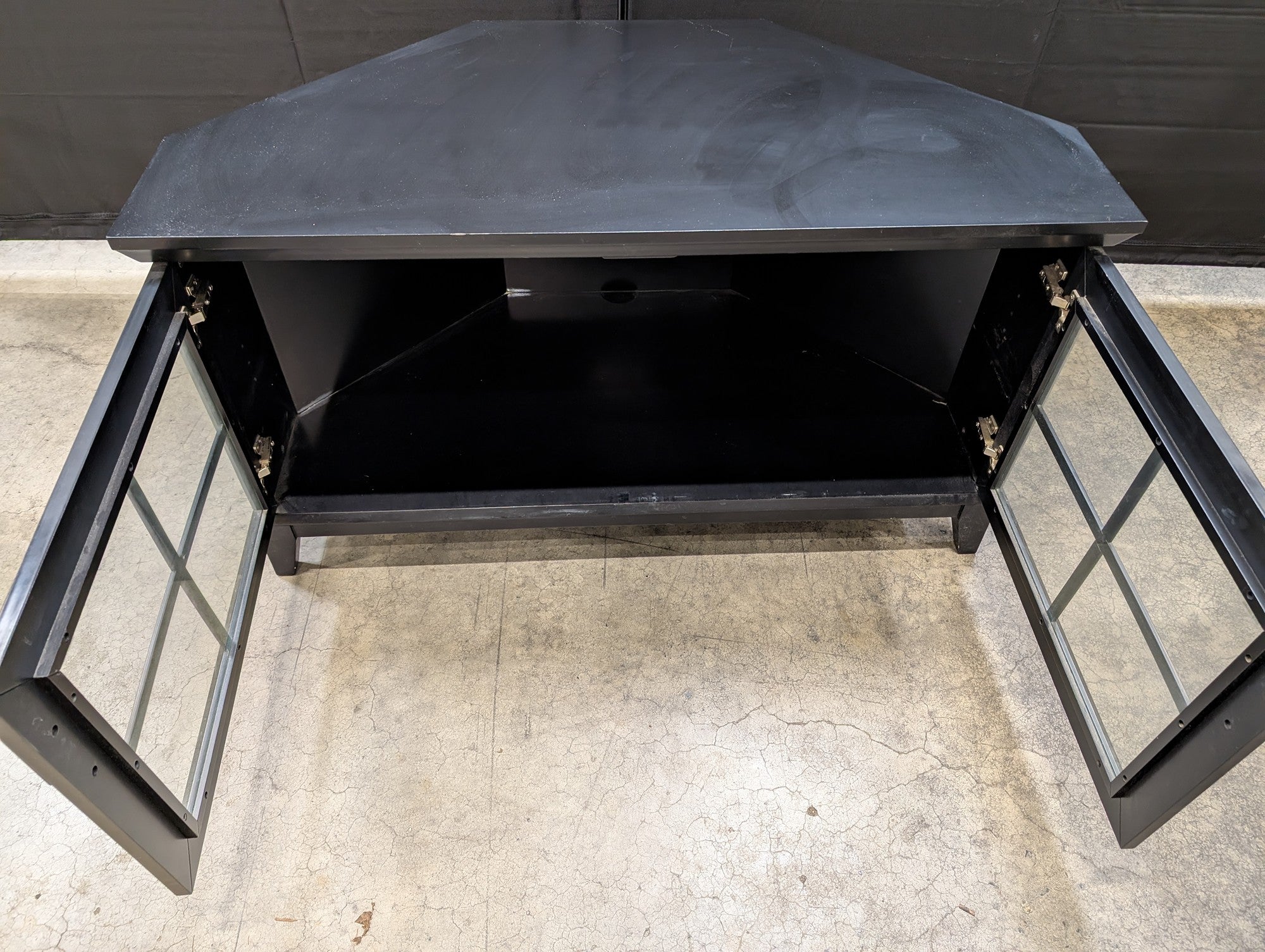 Crate & Barrel Black Corner Media Console with Glass Doors