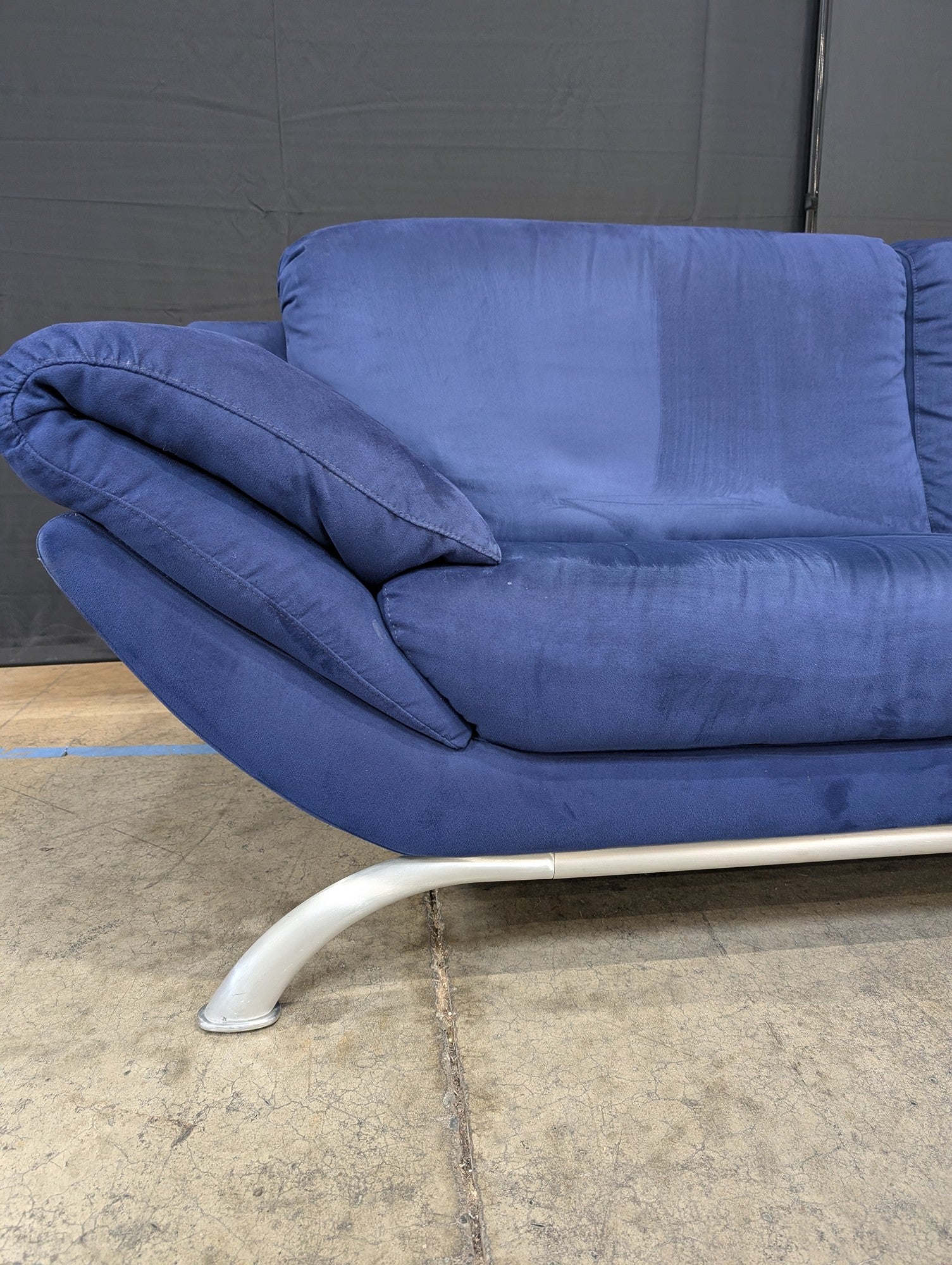 Modern Blue Fabric Two-Seater Sofa with Curved Metal Base