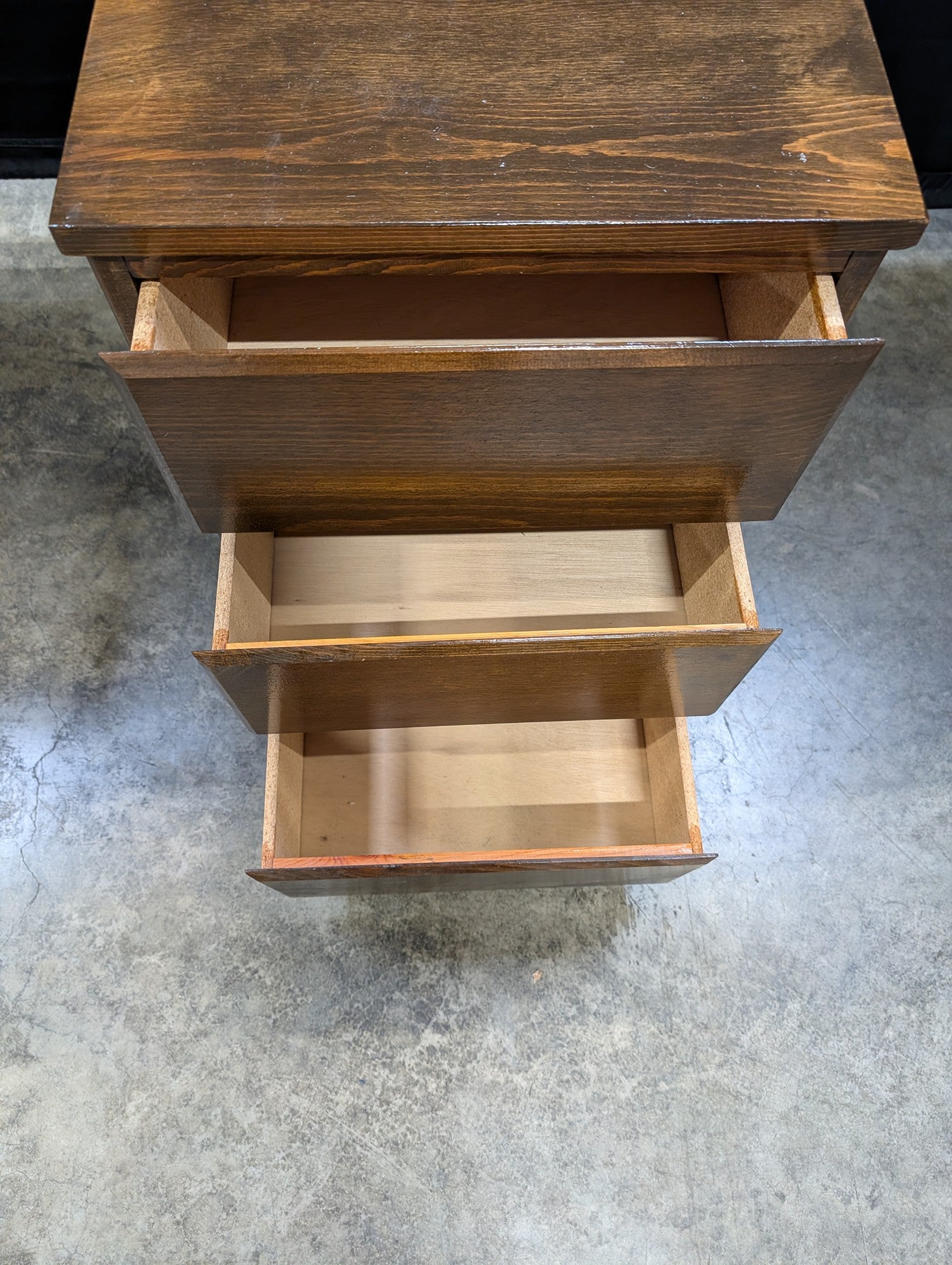 Rustic Wood Three-Drawer Nightstand
