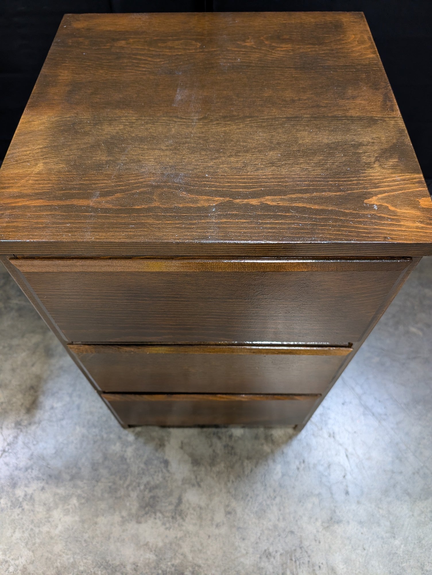 Rustic Wood Three-Drawer Nightstand