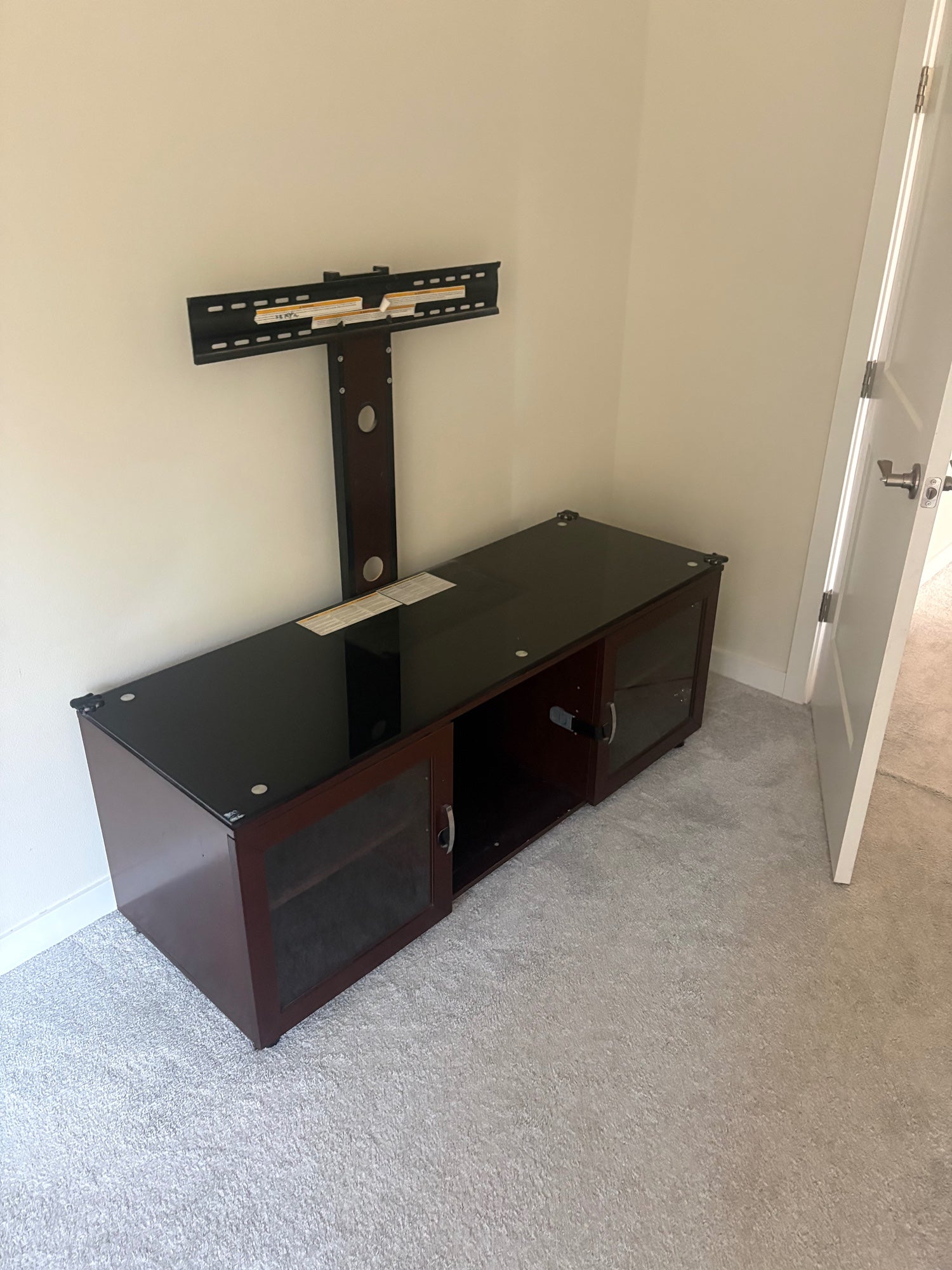 Modern Media Console with Integrated TV Mount and Glass Top