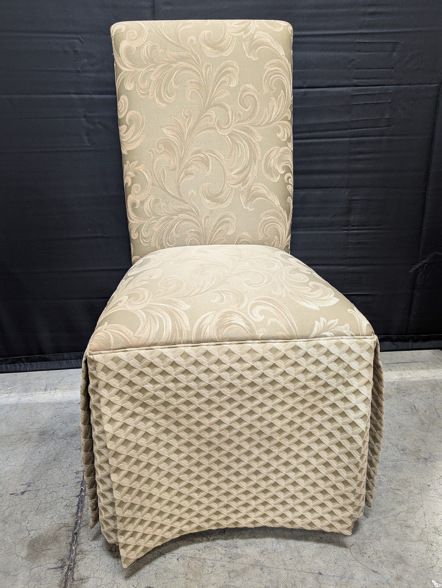 Claremont Furniture Sophisticated Beige Skirted Dining Chair with Damask Pattern