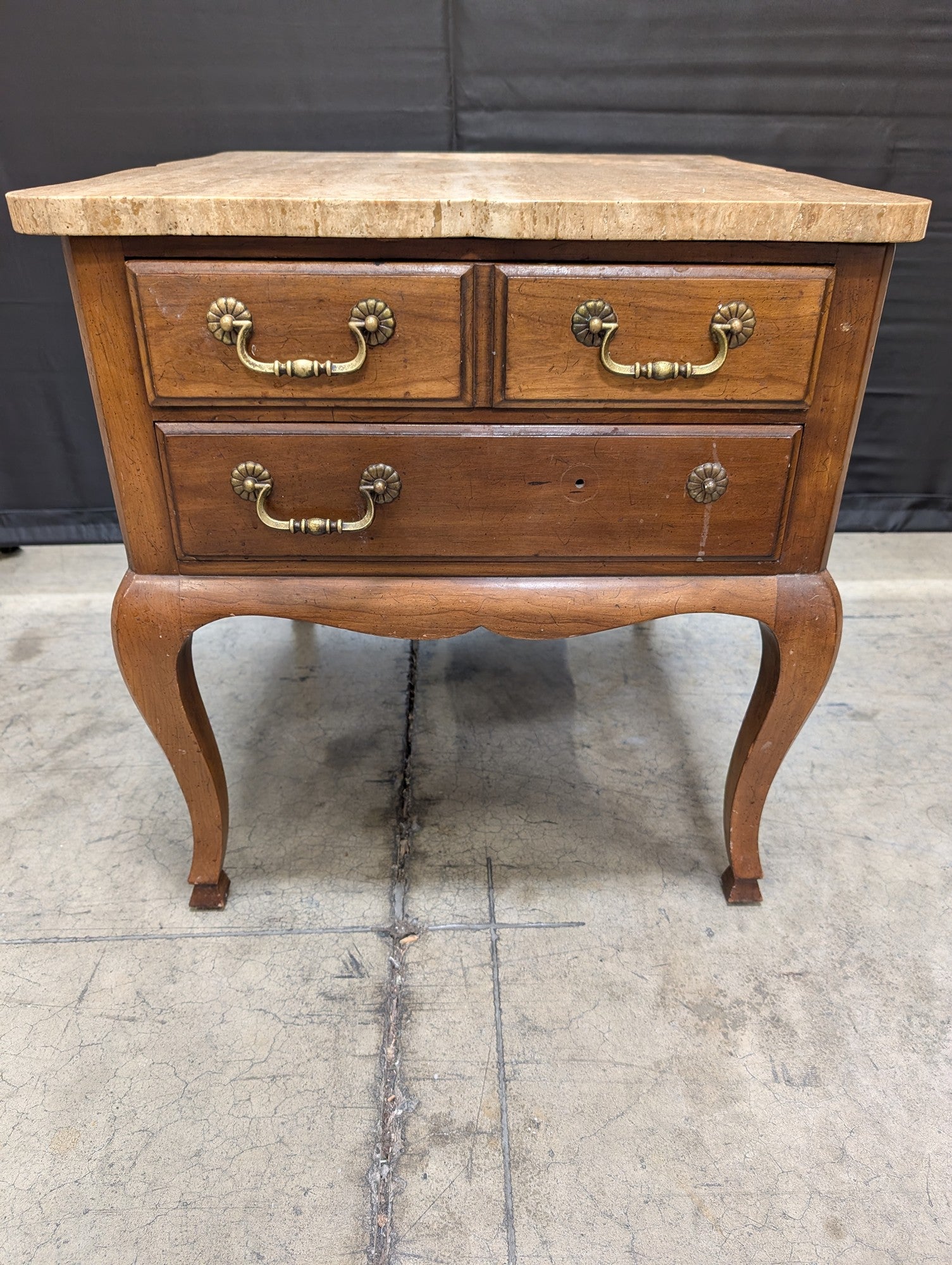 Heritage Travertine Top Wood Nightstand Side Table