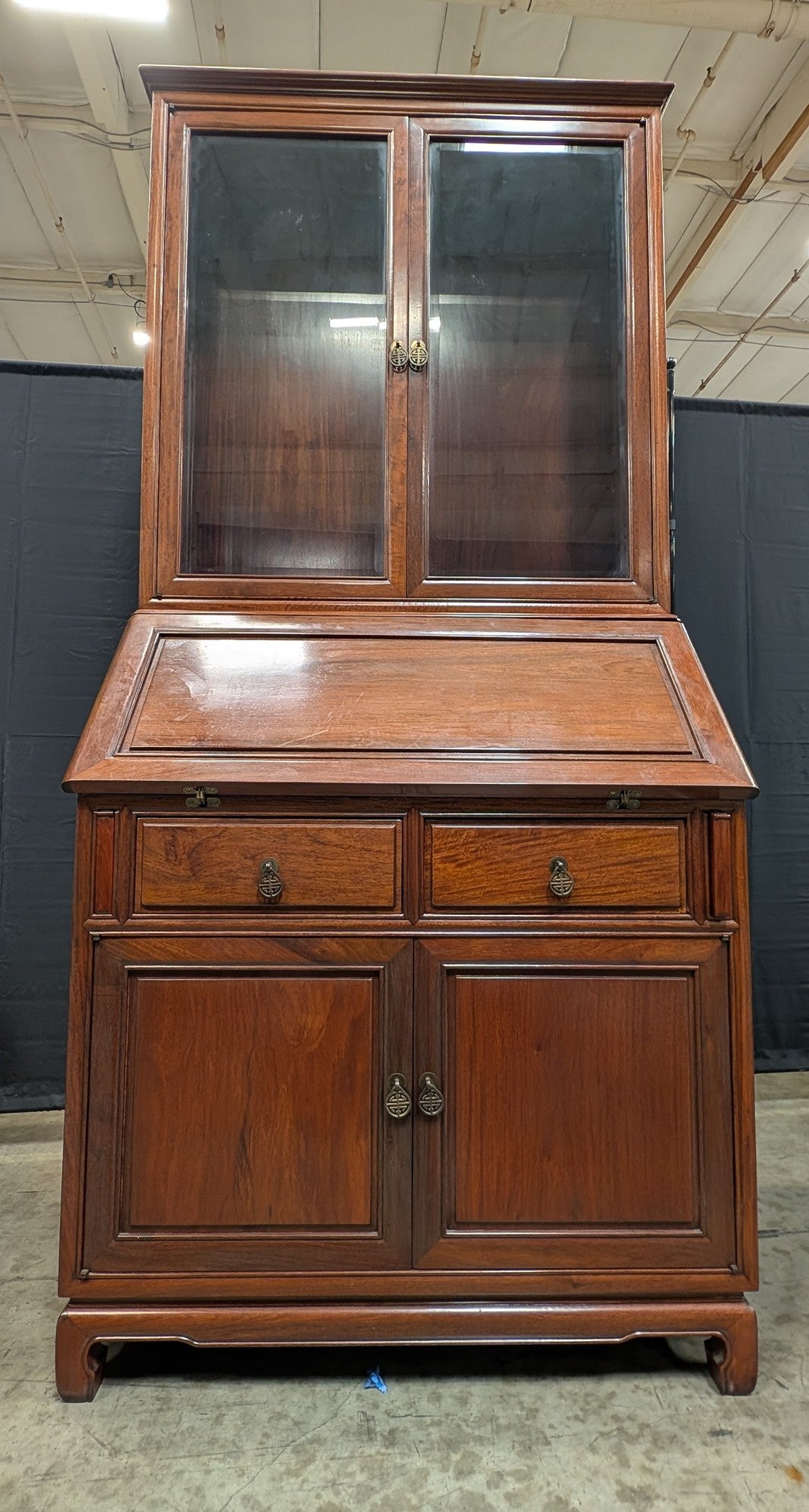 Traditional Dark Wood Secretary Desk and Display Cabinet