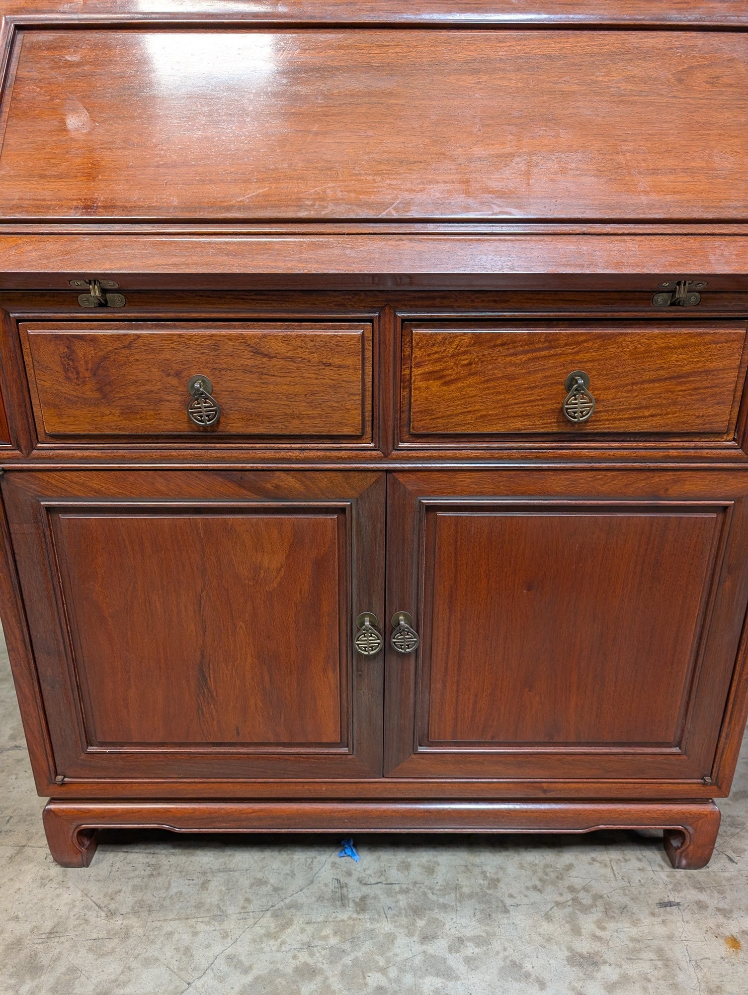 Traditional Dark Wood Secretary Desk and Display Cabinet