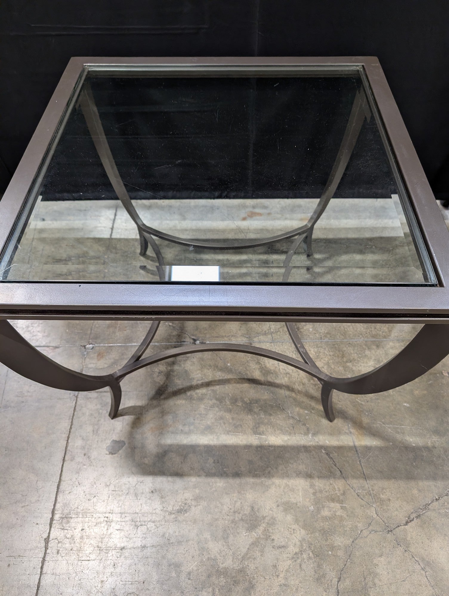 Square Glass Top Bronze Finish End Table