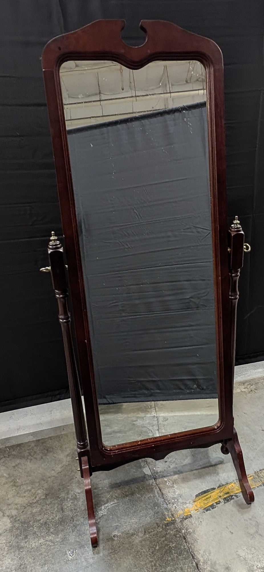 Traditional Dark Wood Cheval Mirror with Scalloped Top