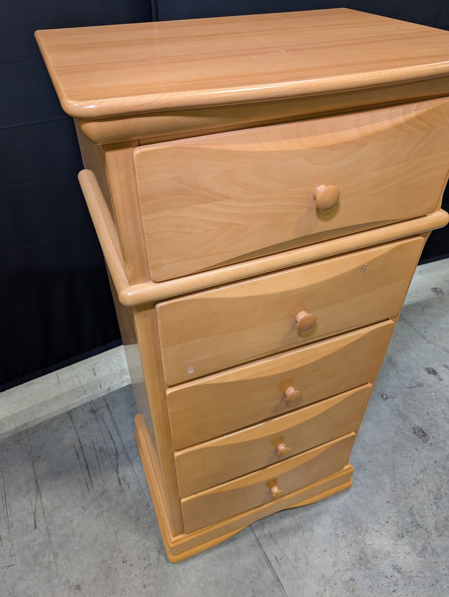 Natural Wood Finish 5-Drawer Tall Chest