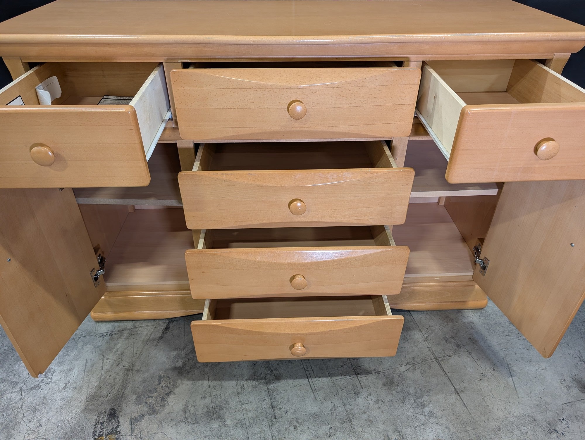 Natural Tone Multi-Drawer Storage Dresser with Side Cabinets