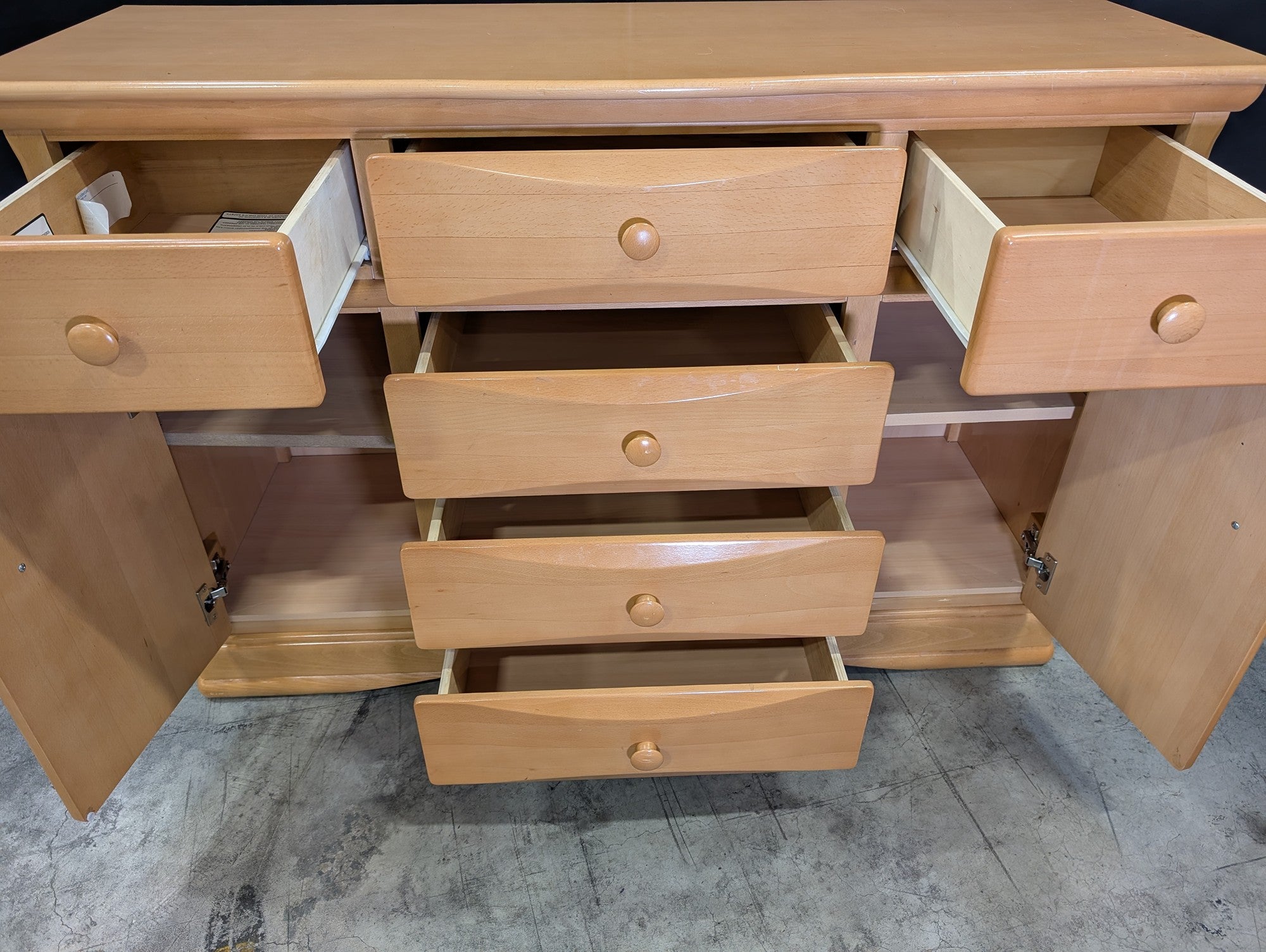Natural Tone Multi-Drawer Storage Dresser with Side Cabinets