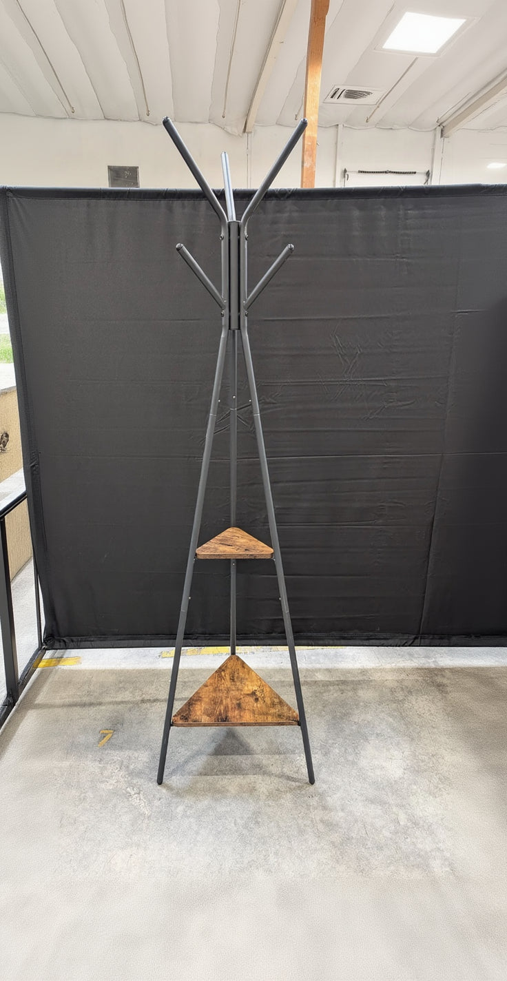 Ameziel Inc Industrial Style Coat Rack with Triangular Wood Shelves