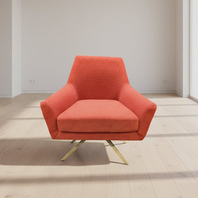 Mid-Century Modern Swivel Accent Chair Orange Textured Fabric Gold Base