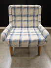 Naughtone High-Back Plaid Upholstered Armchair with Tapered Wood Legs