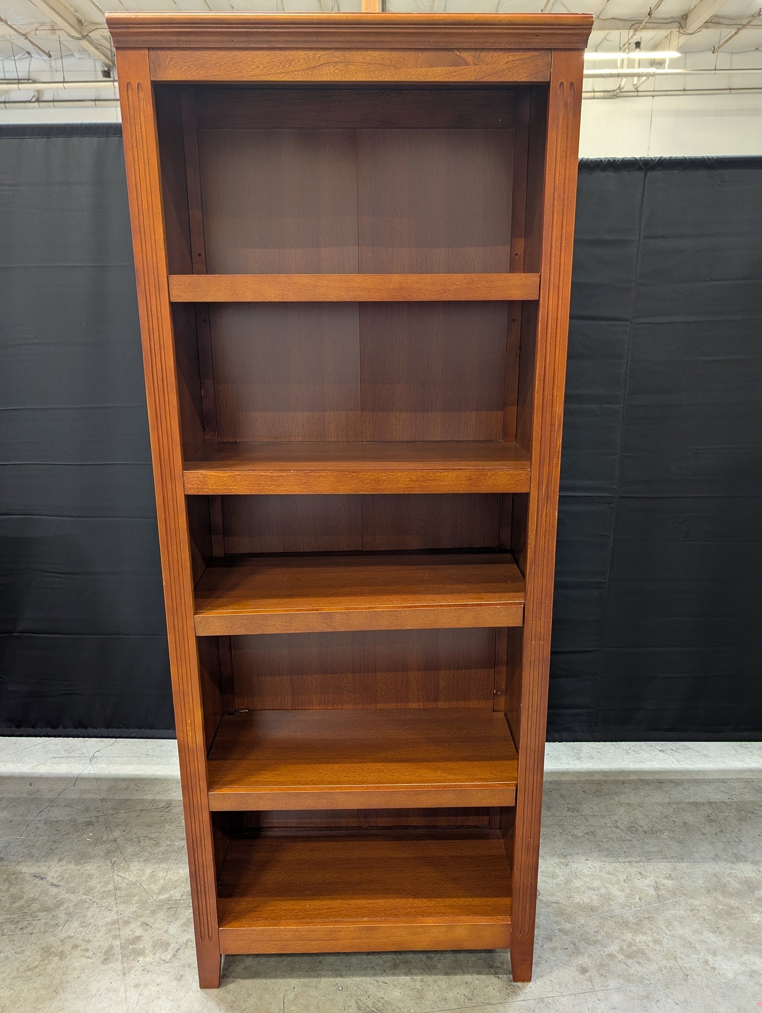 Five-Shelf Wooden Bookcase with Fluted Detailing
