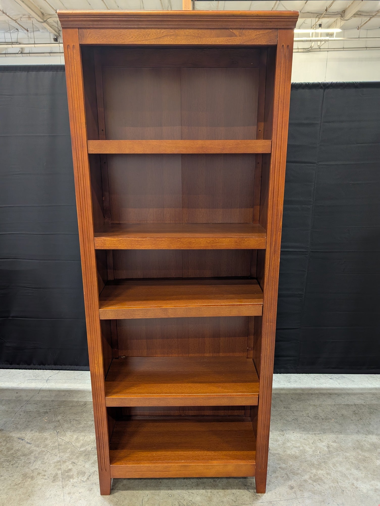 Five-Shelf Wooden Bookcase with Fluted Detailing