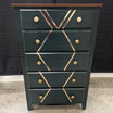 Perdue Dark Green Five-Drawer Chest with Gold Geometric Pattern