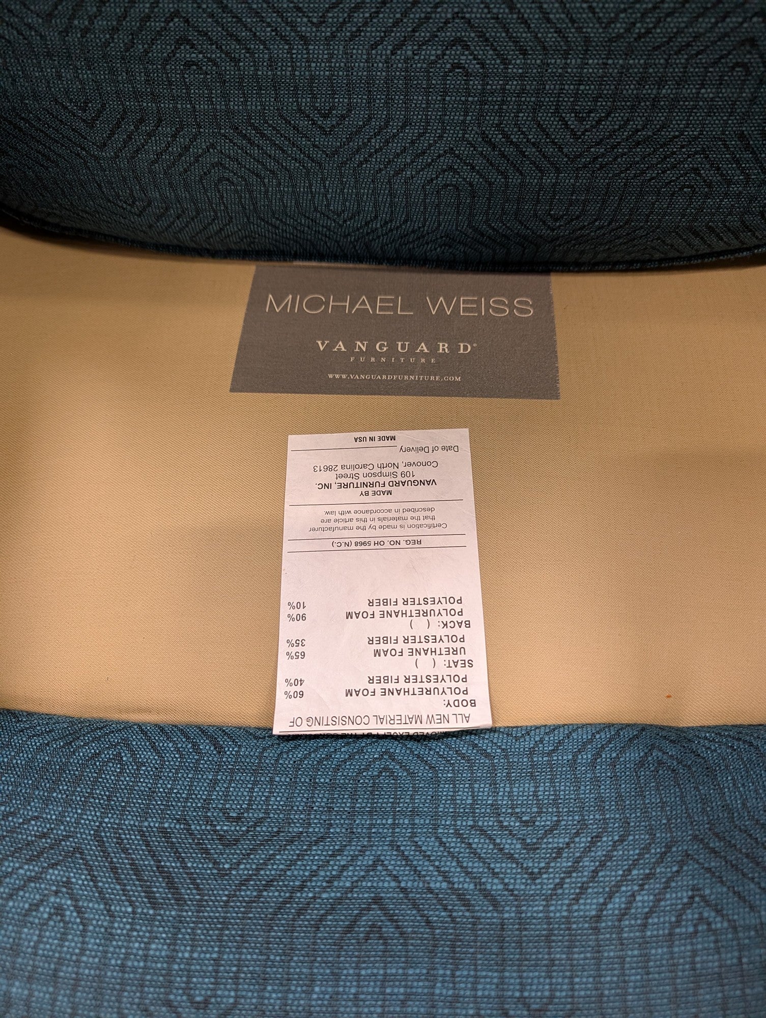 Michael Weiss Vanguard Furniture Teal Geometric Channel Tufted Armchair