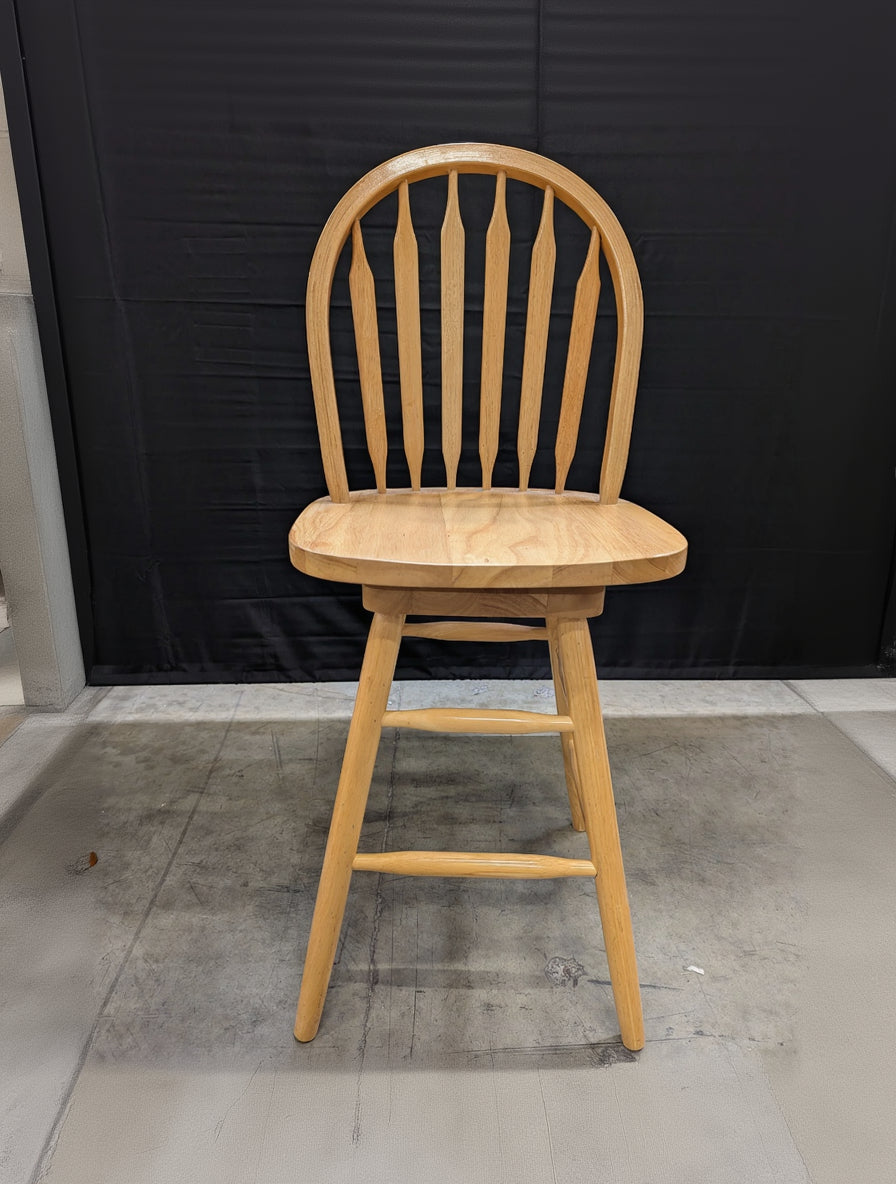 Natural Wood Spindle Back Swivel Bar Stool