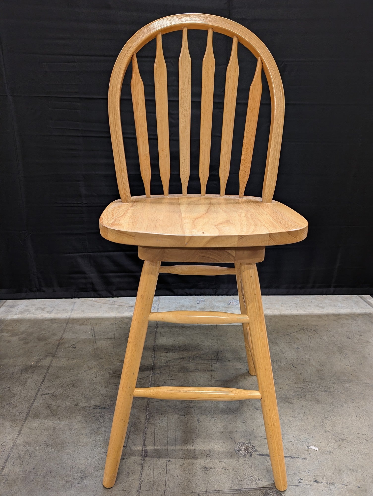 Natural Wood Spindle Back Swivel Bar Stool