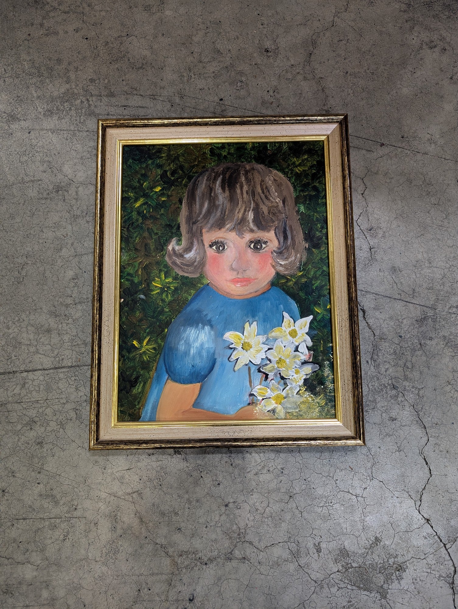 Vintage Child Portrait Oil Painting, Framed 12x16 Canvas Art