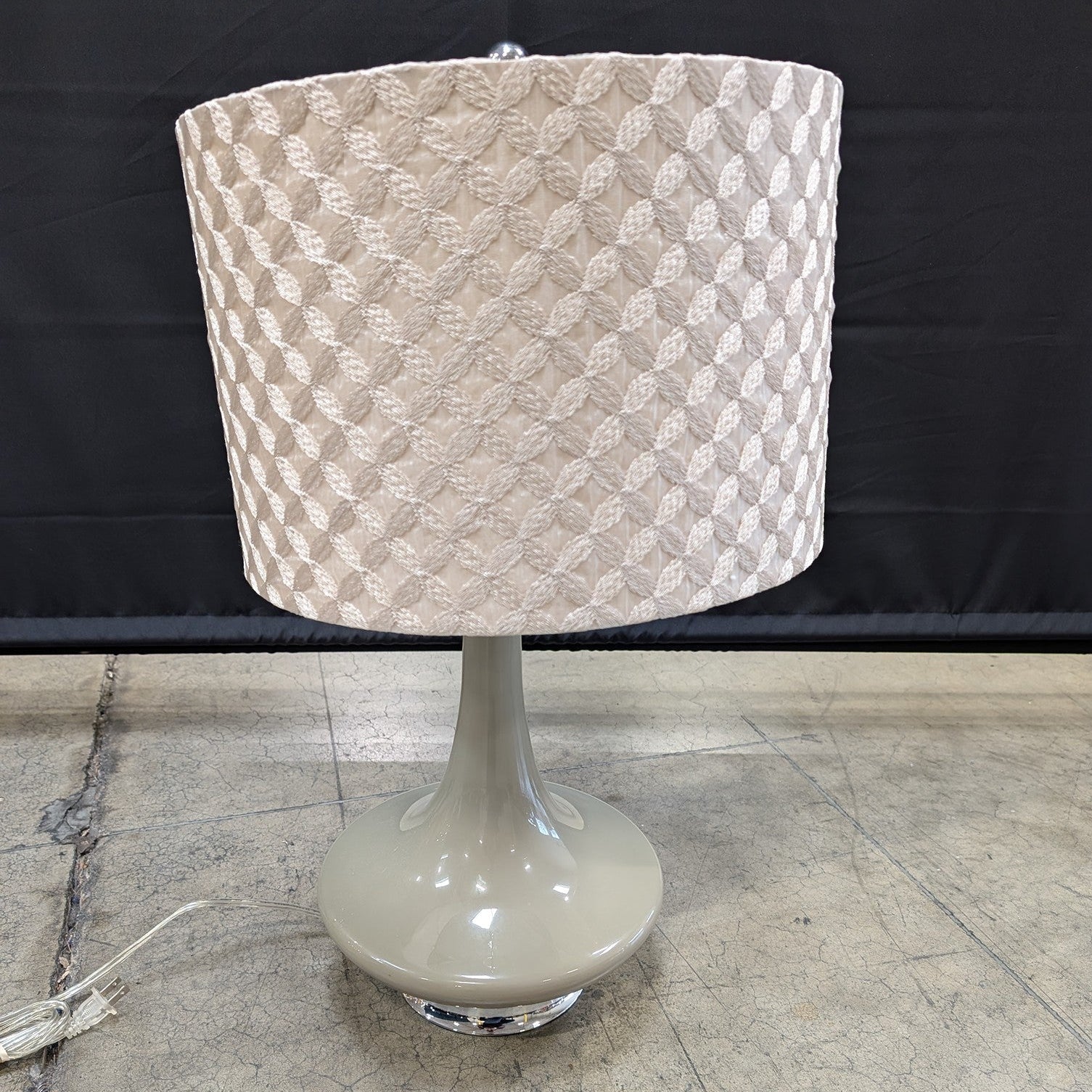 Contemporary Greige Table Lamp with Textured Drum Shade