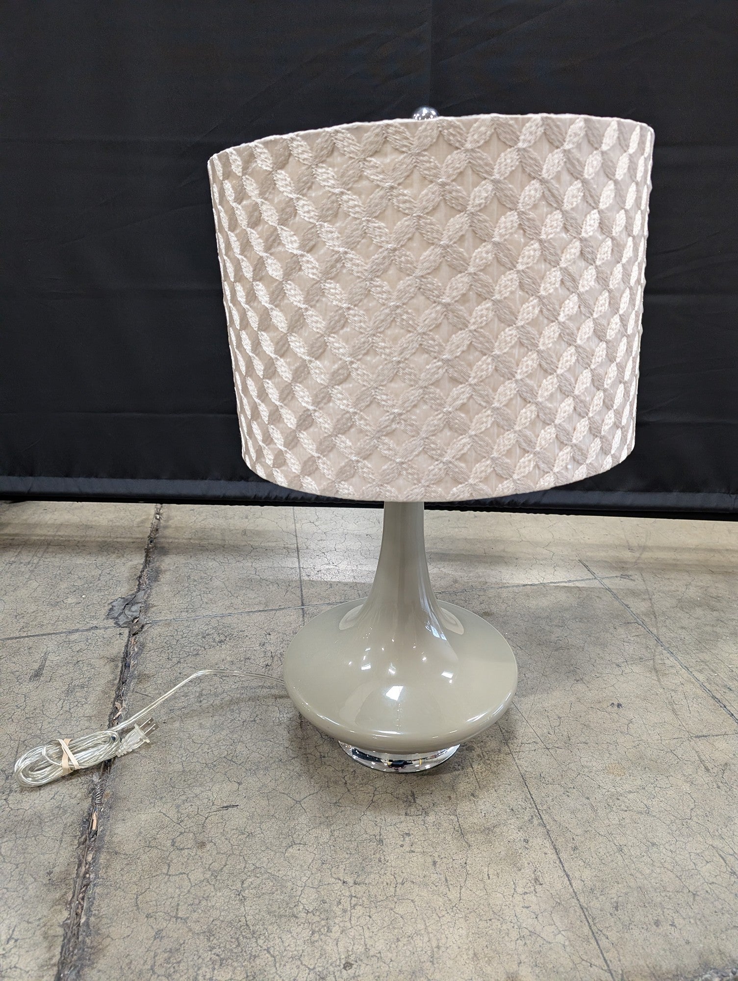 Contemporary Greige Table Lamp with Textured Drum Shade