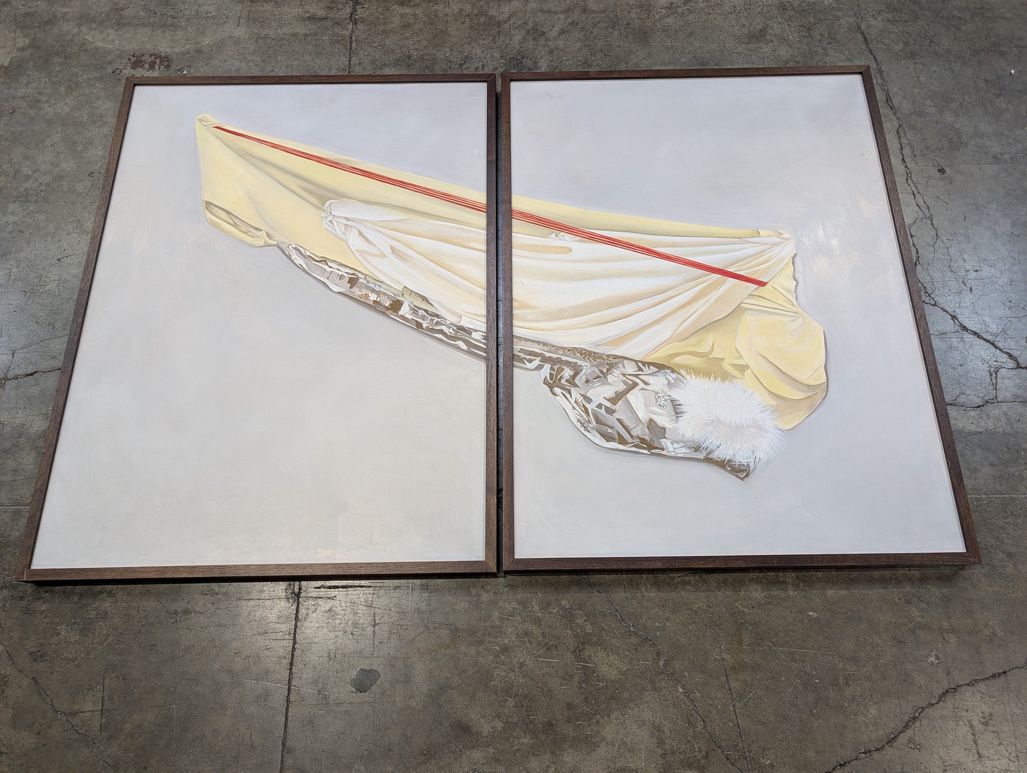 Contemporary Draped Fabric Diptych Artwork