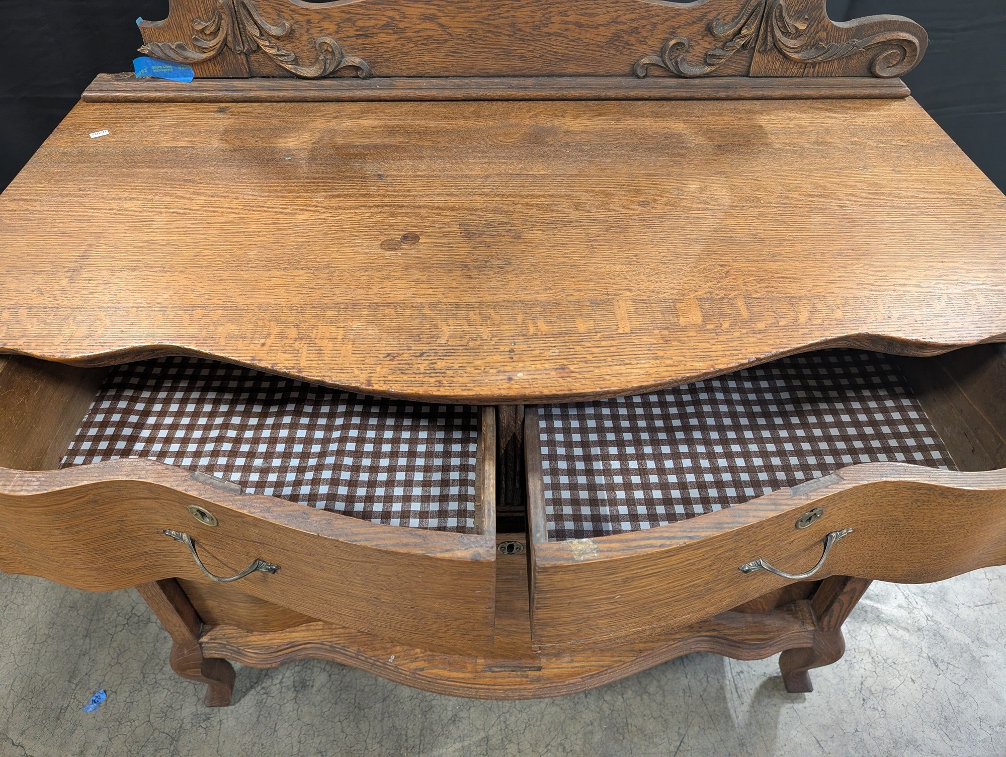 Antique Carved Oak Dresser with Ornate Mirror