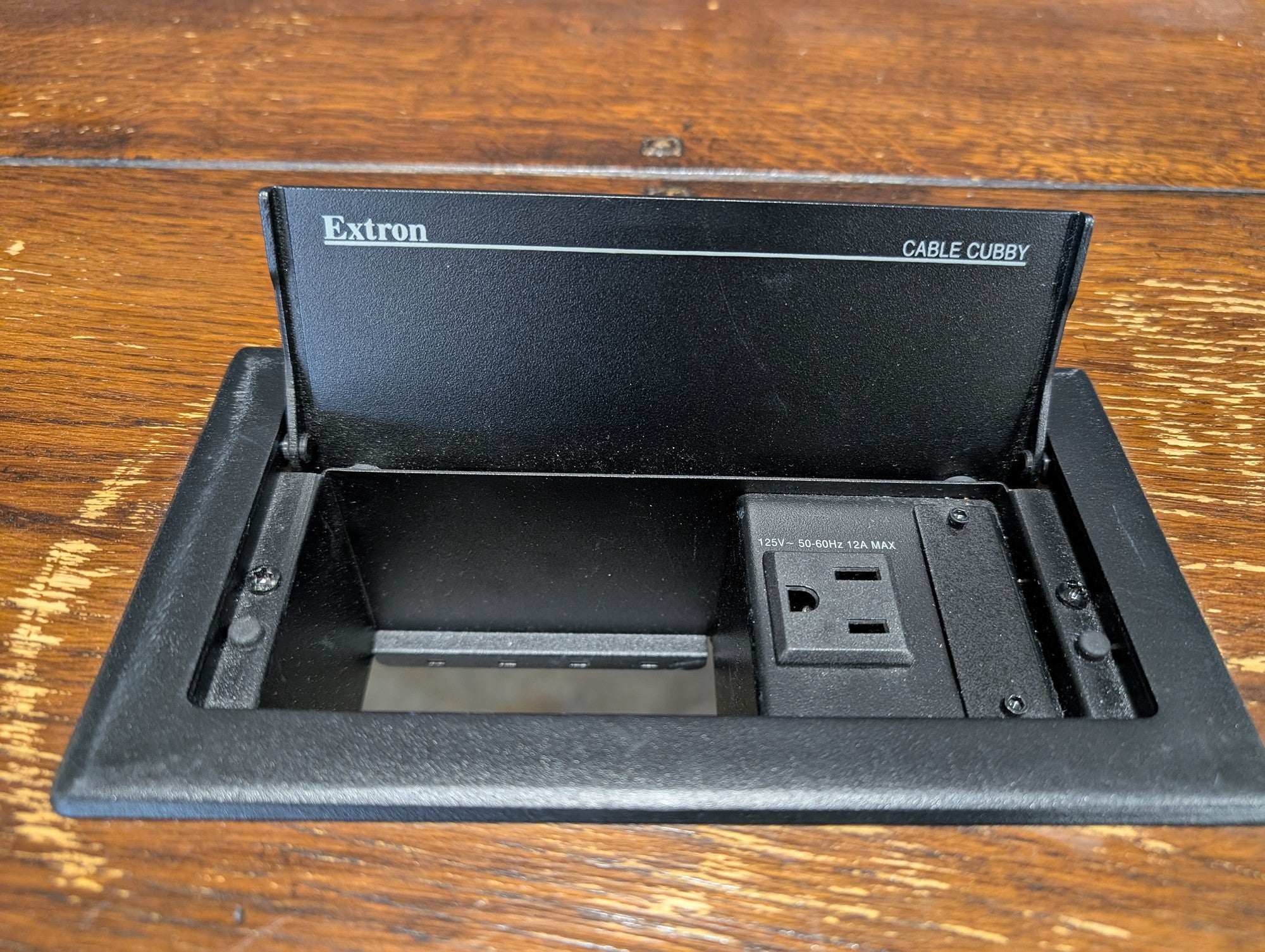 Sturdy Wooden Conference Table with Integrated Extron Cable Cubby