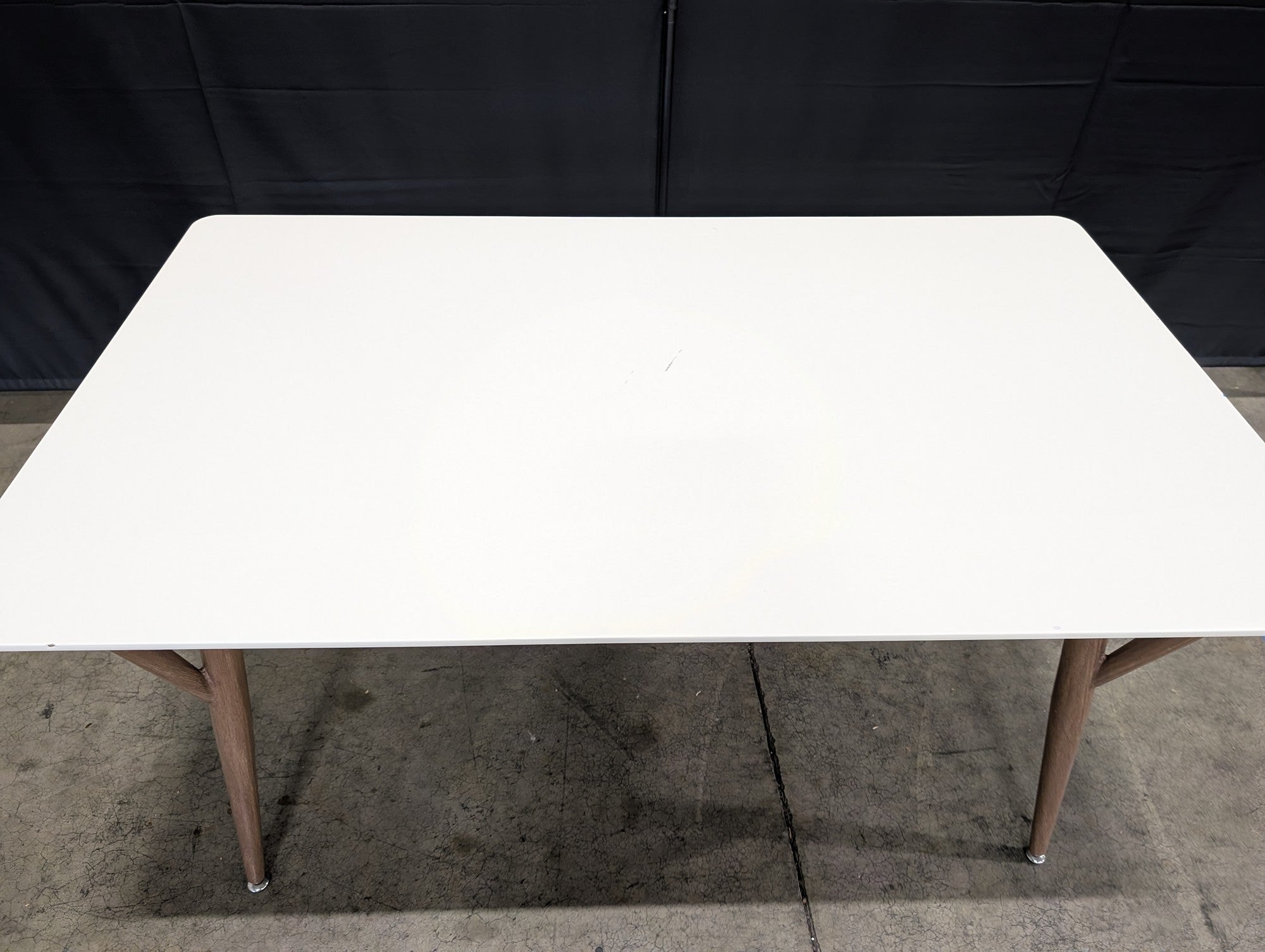 Modern RectangularTable with White Top and Tapered Wood Legs