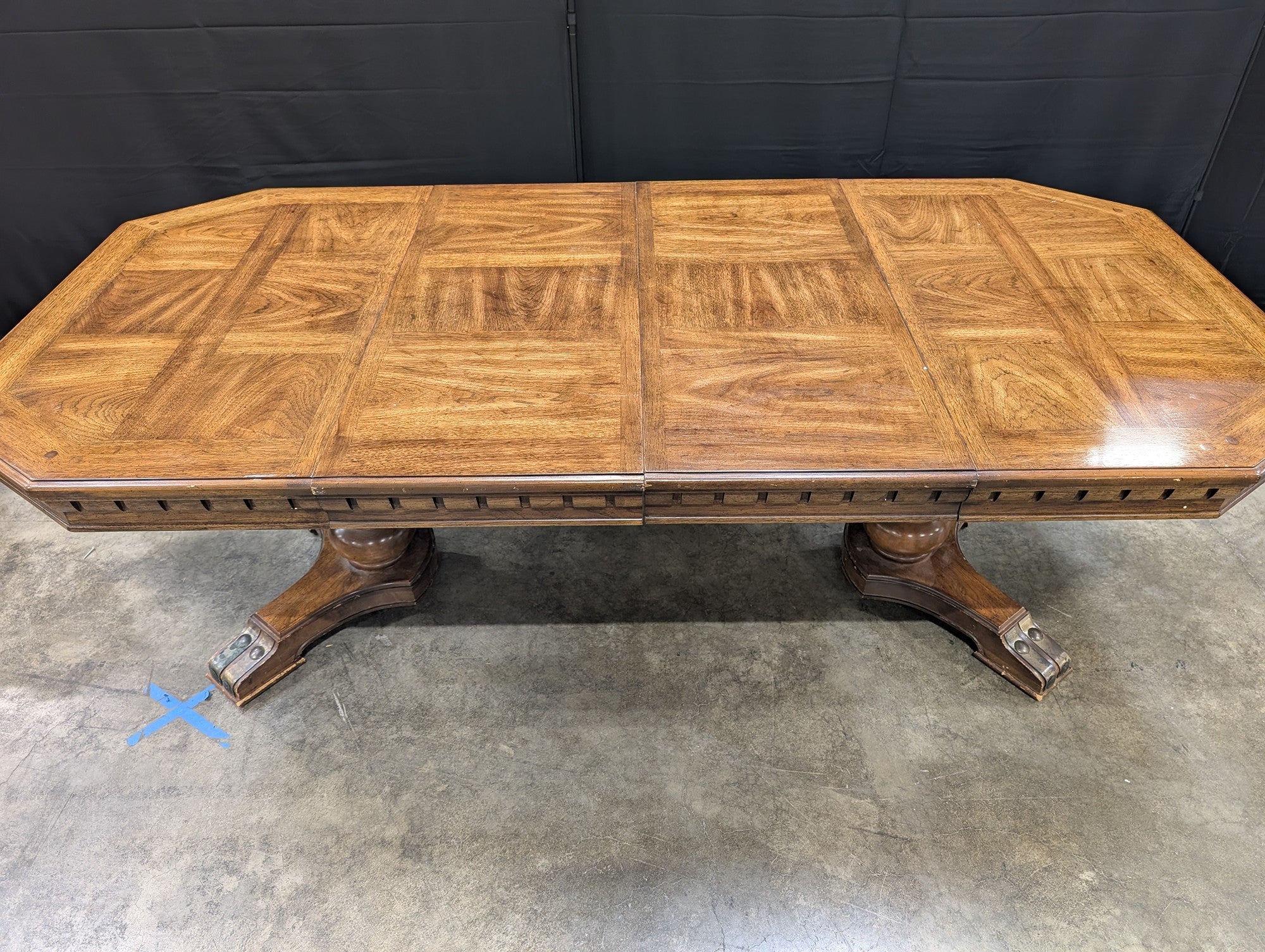 Expansive Octagonal Wood Dining Table with Inlaid Top
