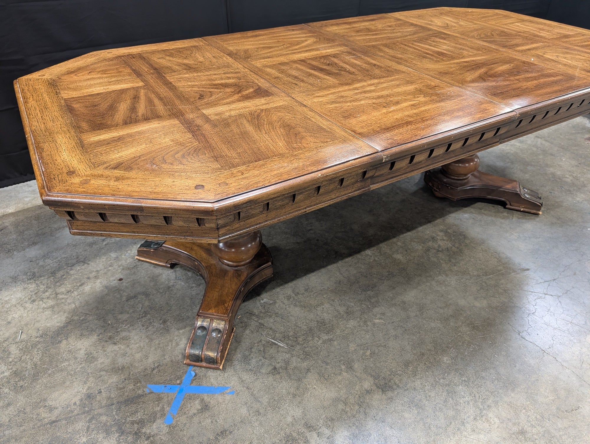 Expansive Octagonal Wood Dining Table with Inlaid Top