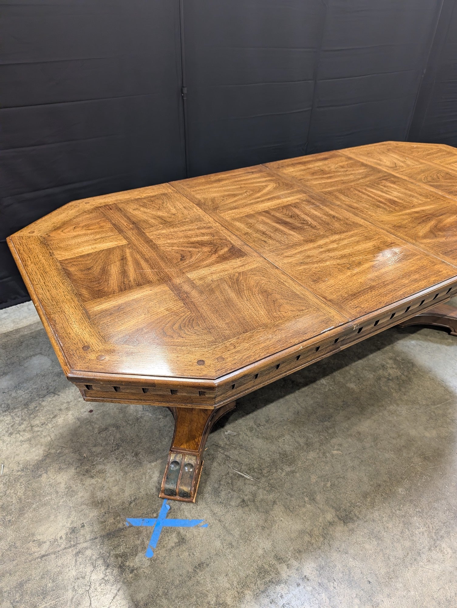Expansive Octagonal Wood Dining Table with Inlaid Top