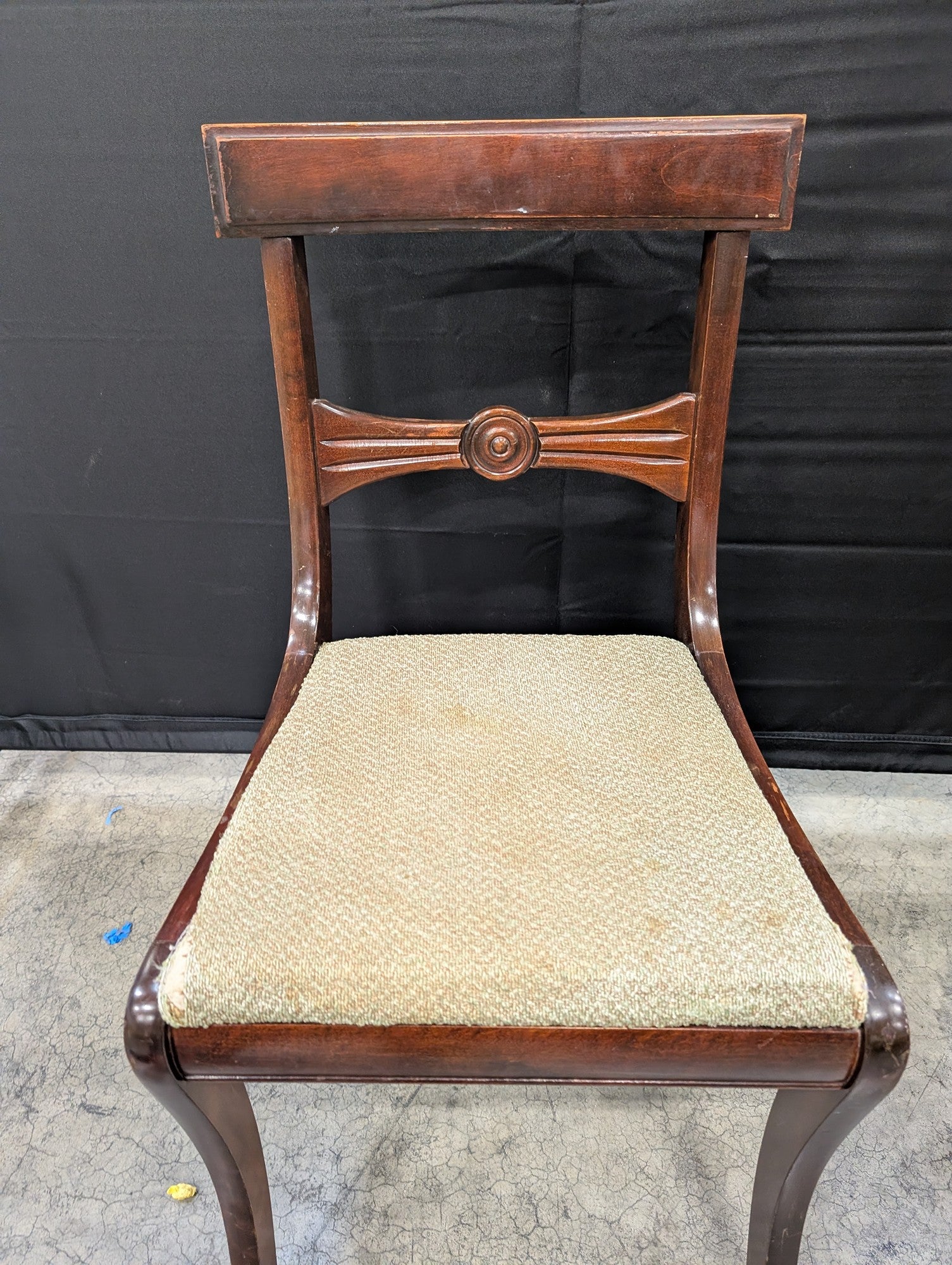 Classic Dark Wood Dining Chair with Upholstered Seat