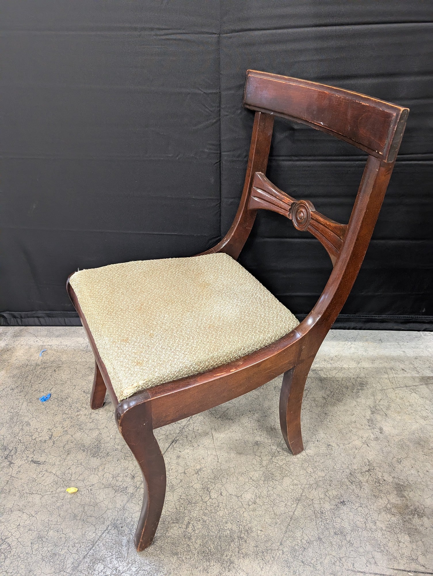 Classic Dark Wood Dining Chair with Upholstered Seat