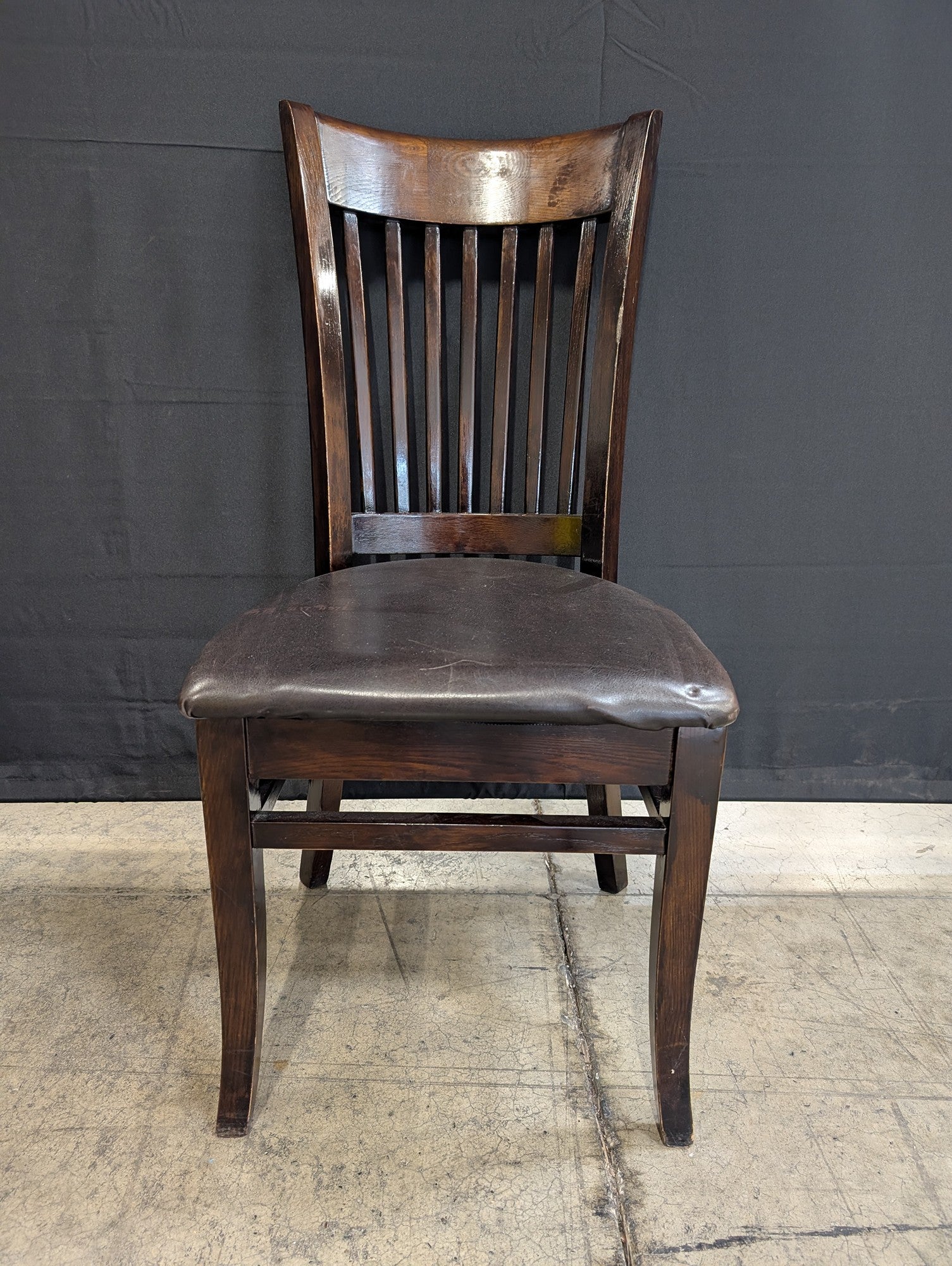 Classic Dark Wood Slat Back Dining Chair with Upholstered Seat
