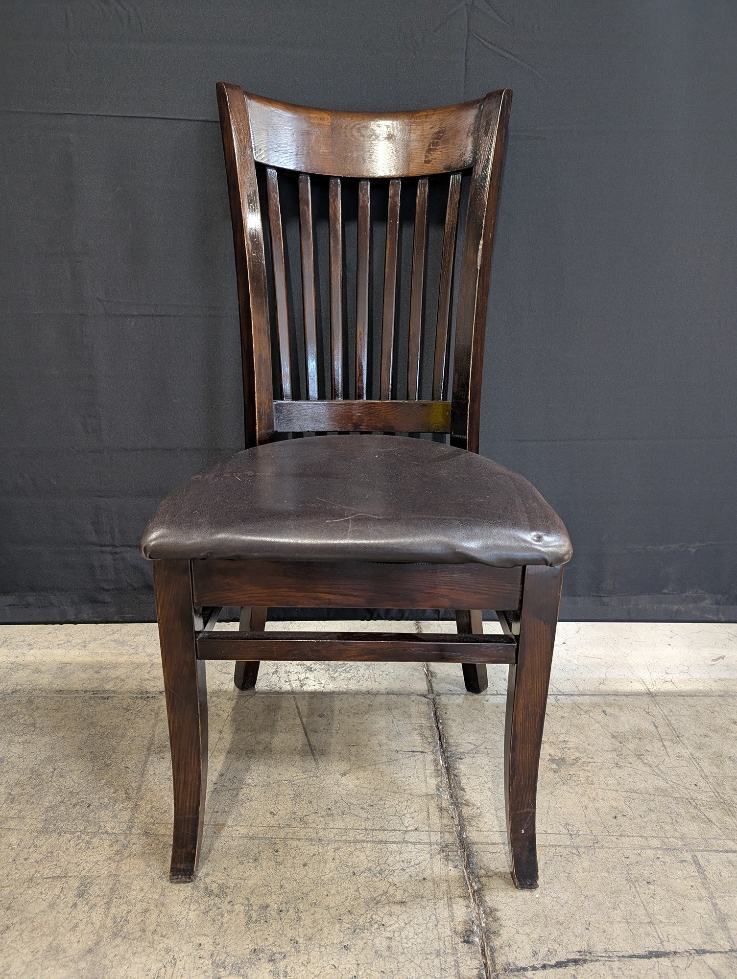 Classic Dark Wood Slat Back Dining Chair with Upholstered Seat