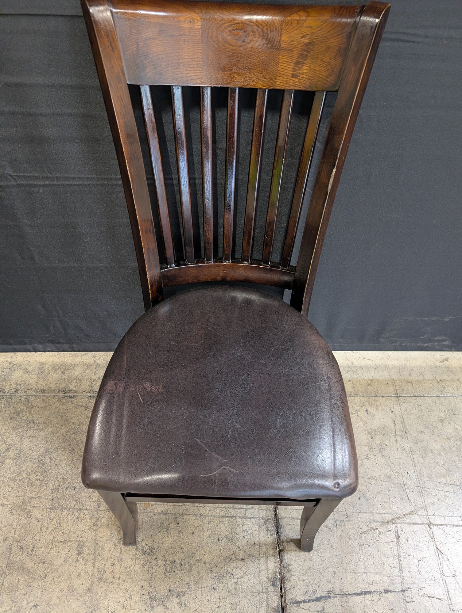 Classic Dark Wood Slat Back Dining Chair with Upholstered Seat