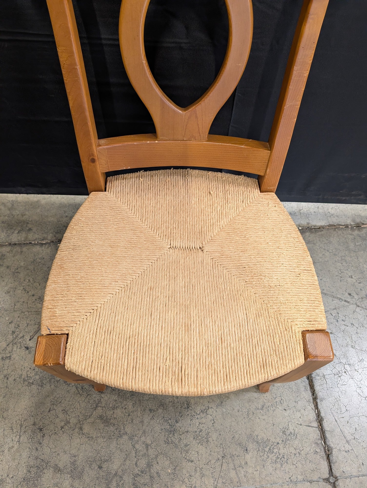 Rustic Hardwood Dining Chair with Woven Rush Seat
