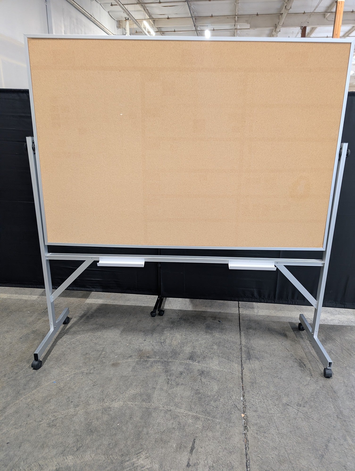 used Large Rolling Cork Bulletin Board with Aluminum Frame
