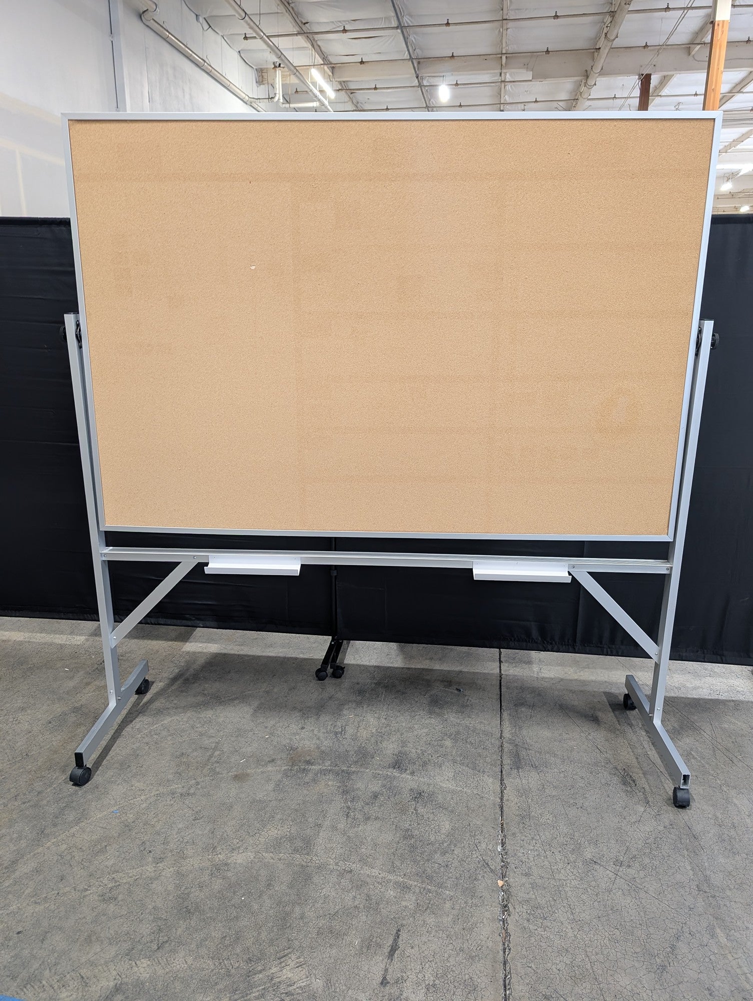 used Large Rolling Cork Bulletin Board with Aluminum Frame