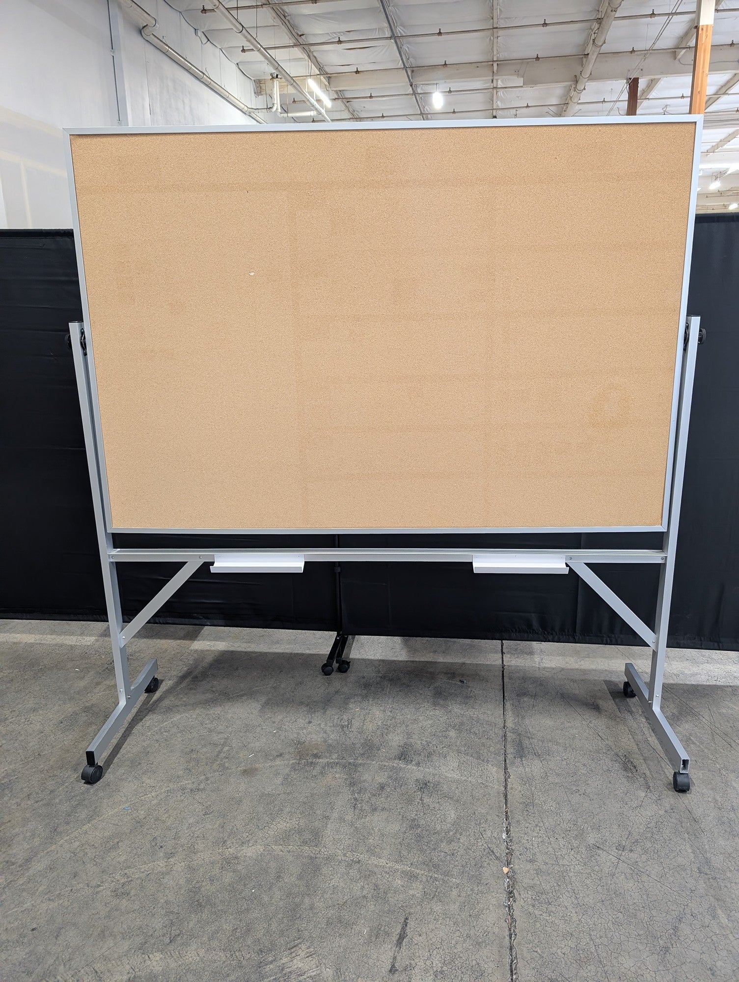 used Large Rolling Cork Bulletin Board with Aluminum Frame