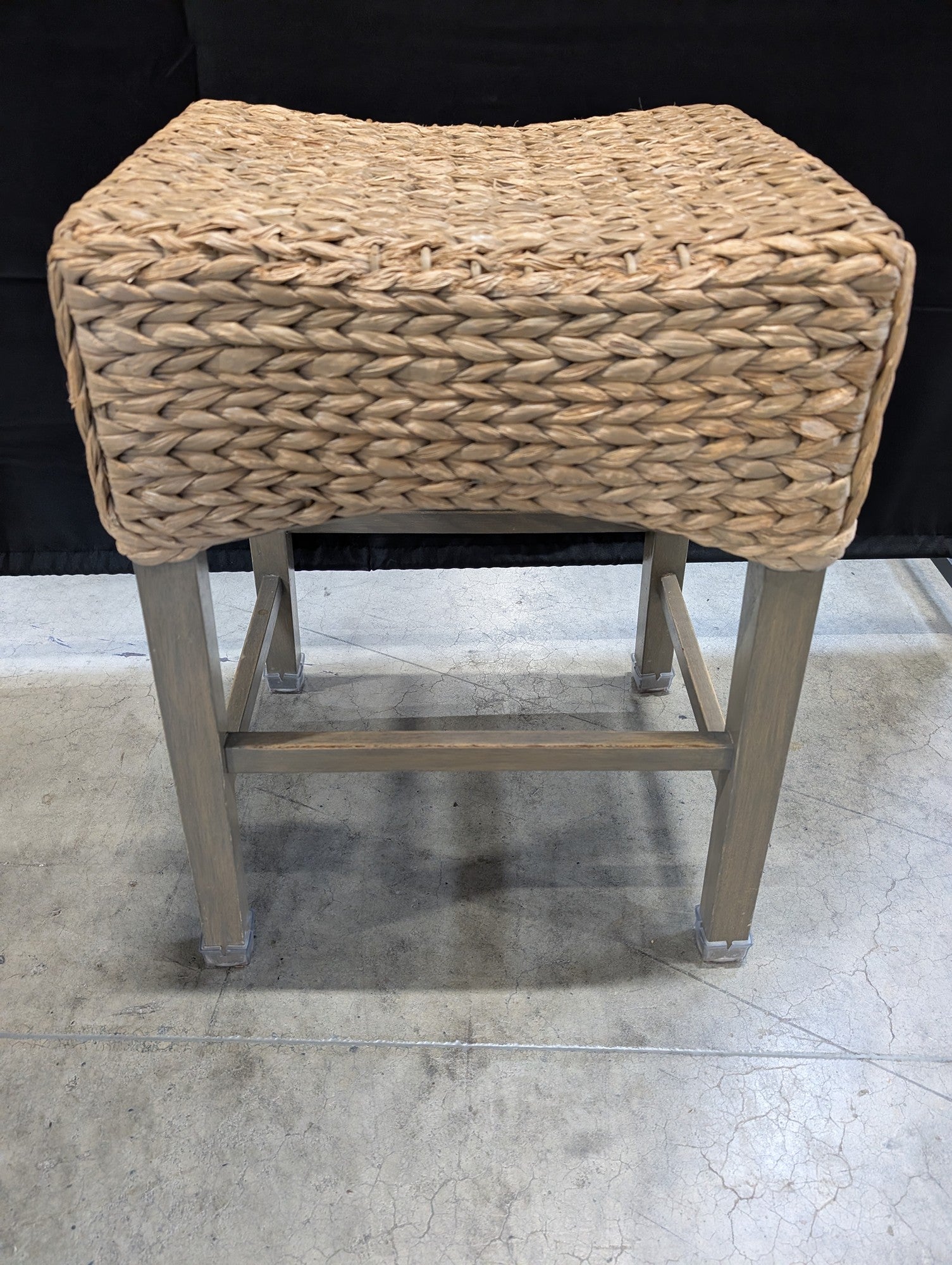 Natural Woven Seagrass Counter Stool with Light Wood Frame