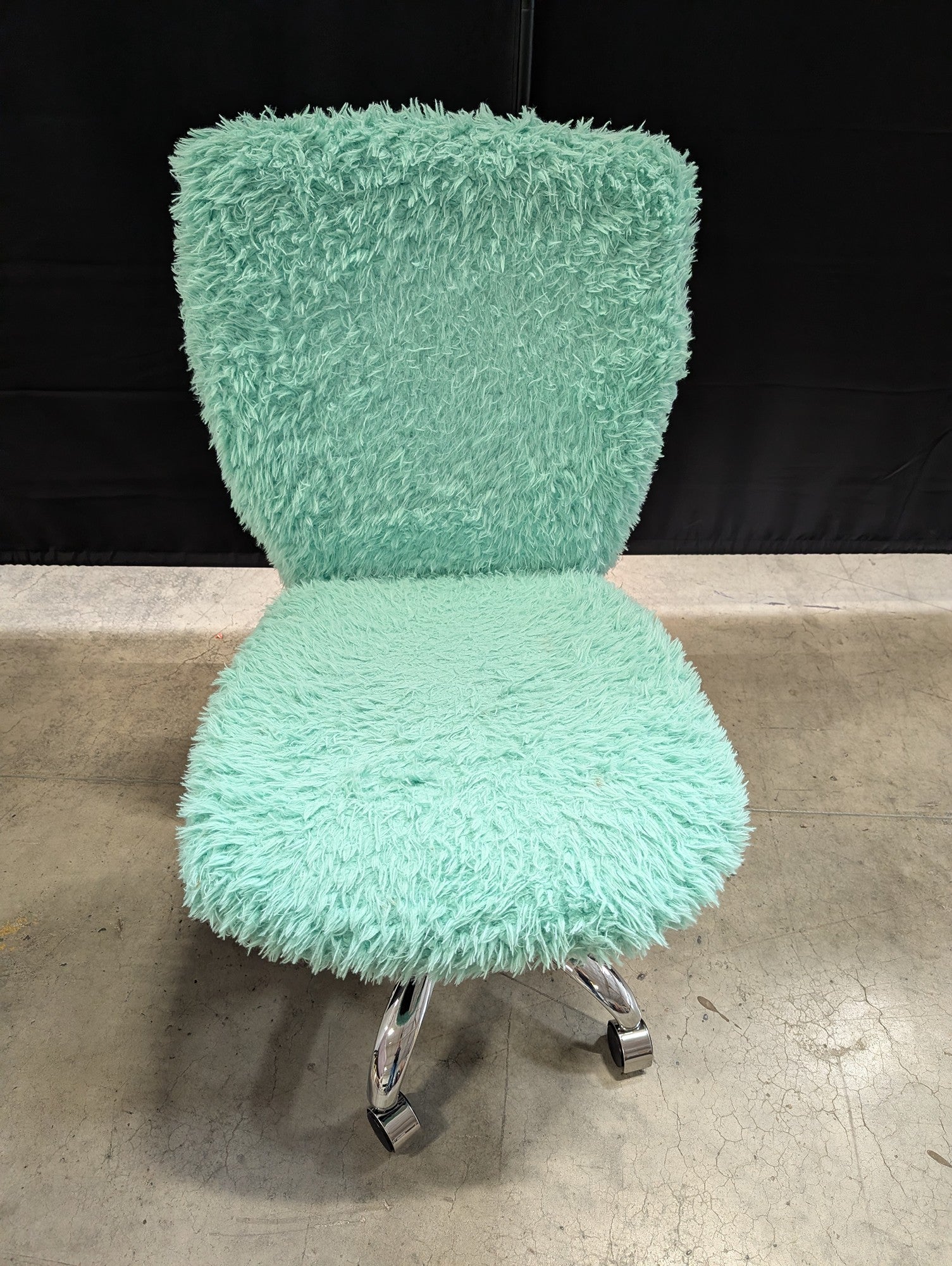 Aqua Faux Fur Swivel Desk Chair with Chrome Base