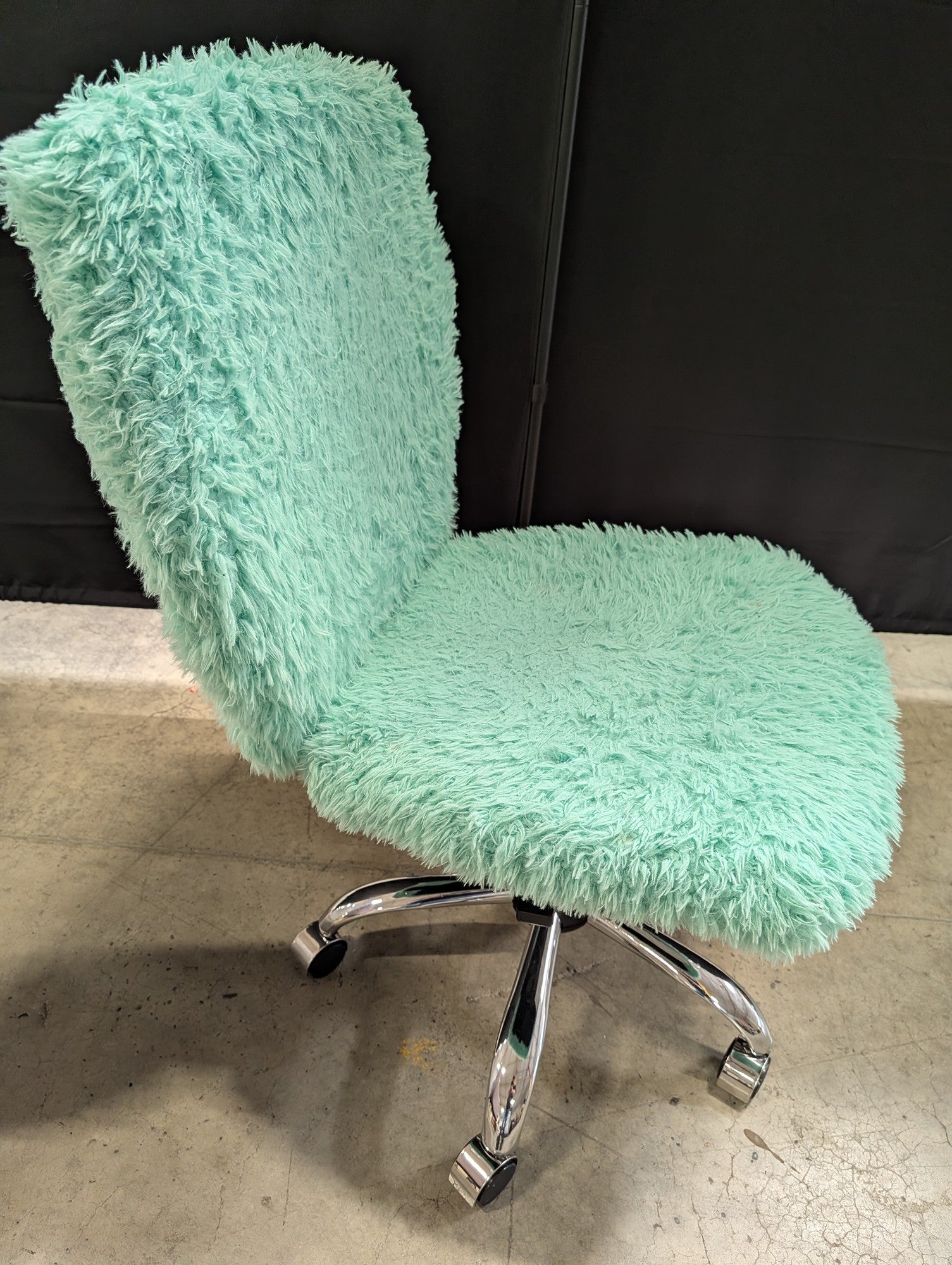 Aqua Faux Fur Swivel Desk Chair with Chrome Base