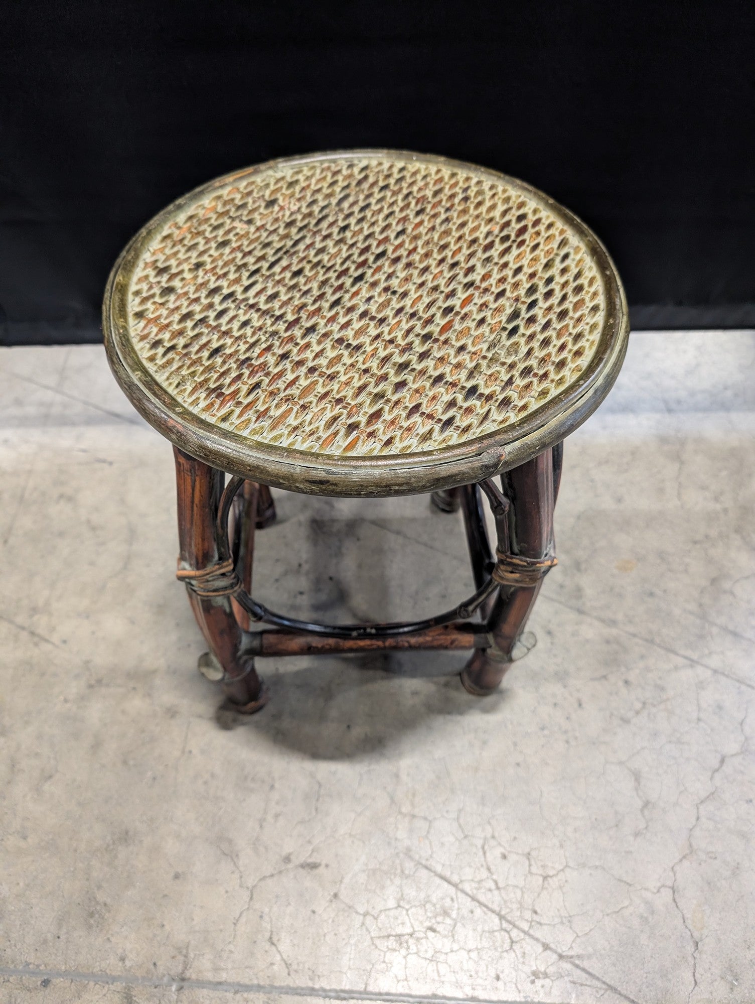 Round Woven Top Bamboo Accent Stool