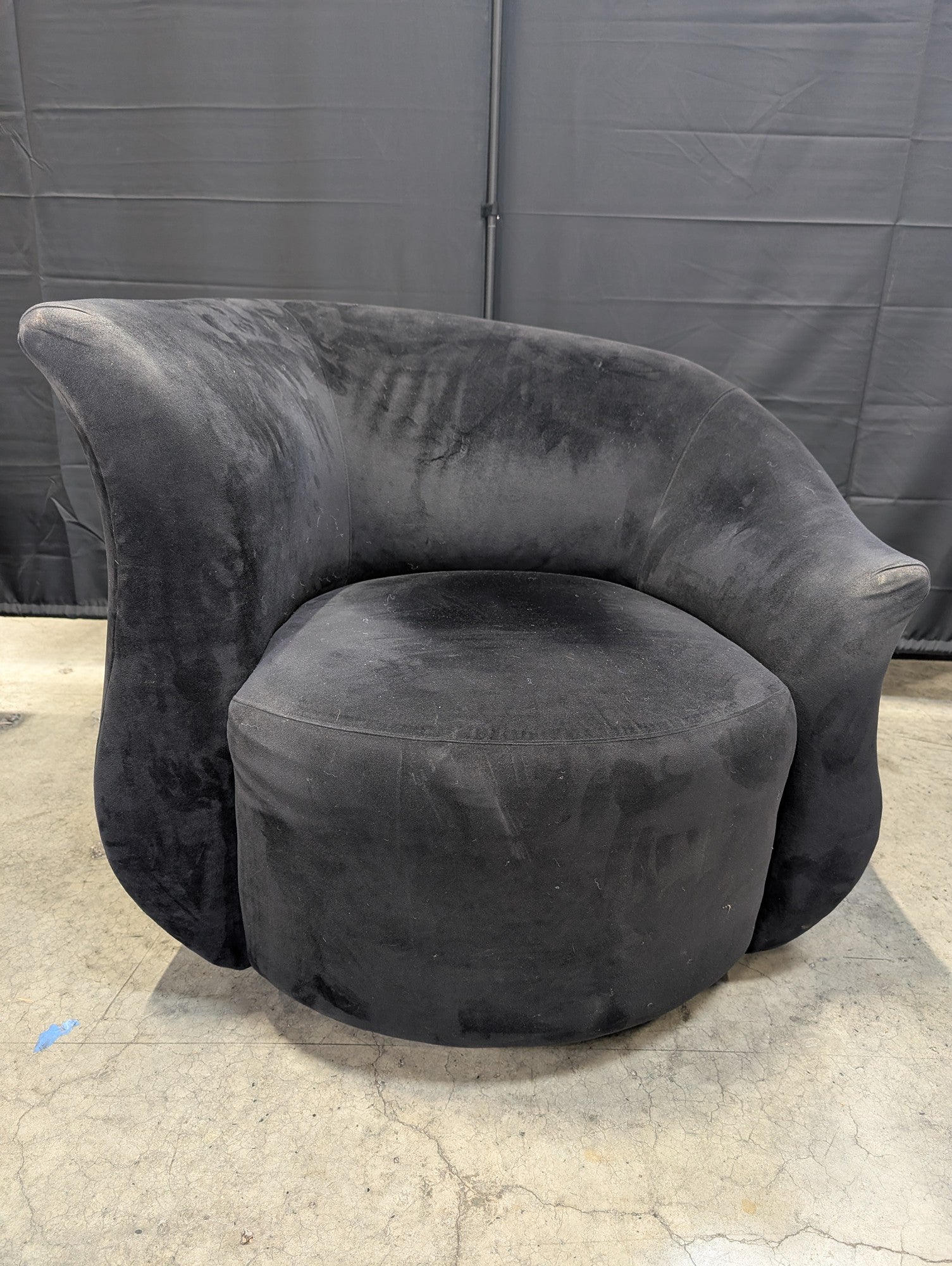 Sculptural Black Velvet Swivel Accent Chair